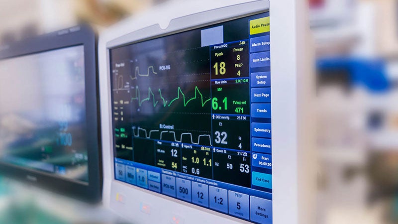 Closeup of heartrate monitors in a hospital