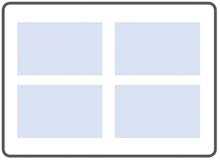 Screen layout with four equal parts