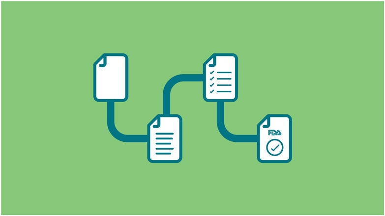 Document icons showing a process from start to finish