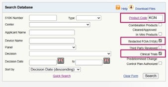 FDA search database 1