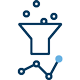 Icon of data filtering into a line graph