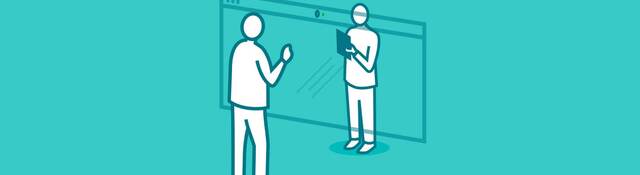 Drawing of two people touching a web browser