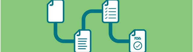 Document icons showing a process from start to finish