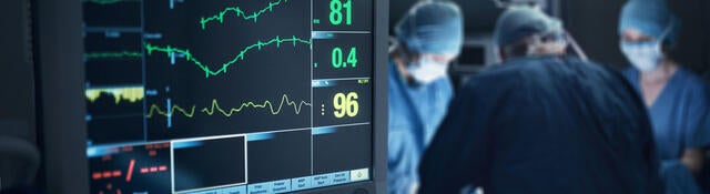 Closeup of a heartrate monitor during surgery