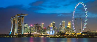 View of Singapore skyline at night