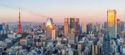 Overhead view of Japanese city