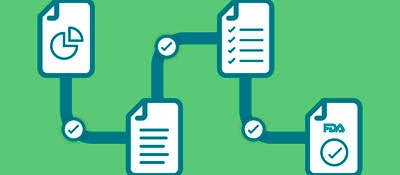 Drawing of a group of documents with a line connecting each one