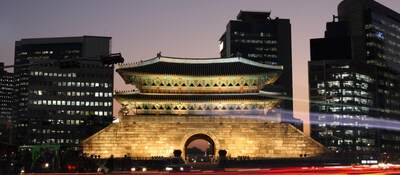 Korean building at night