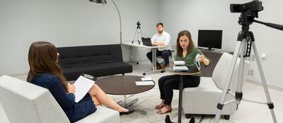 Video shoot in an office.