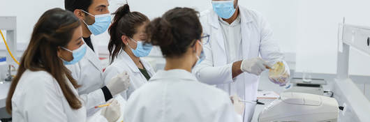 Group of lab technicians taking notes