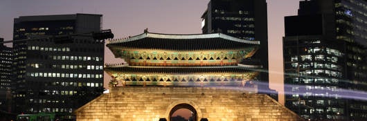 Korean building at night