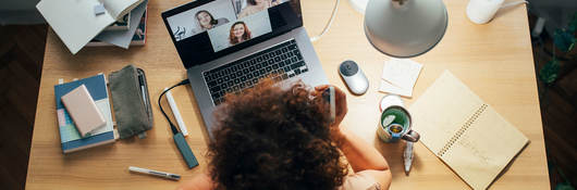 Overhead shot of a person on a virtual meeting