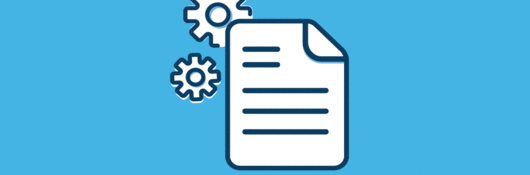 Drawing of document with gears behind it