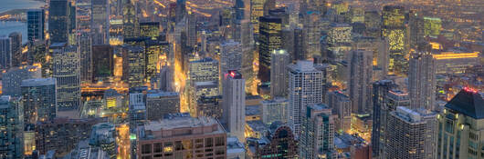 Aerial View of Downtown Chicago at Sunset