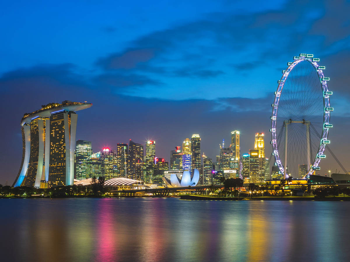 View of Singapore skyline at night