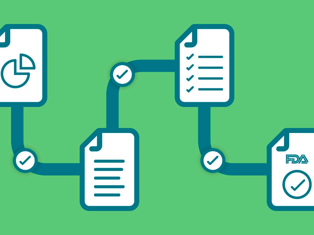 Drawing of a group of documents with a line connecting each one