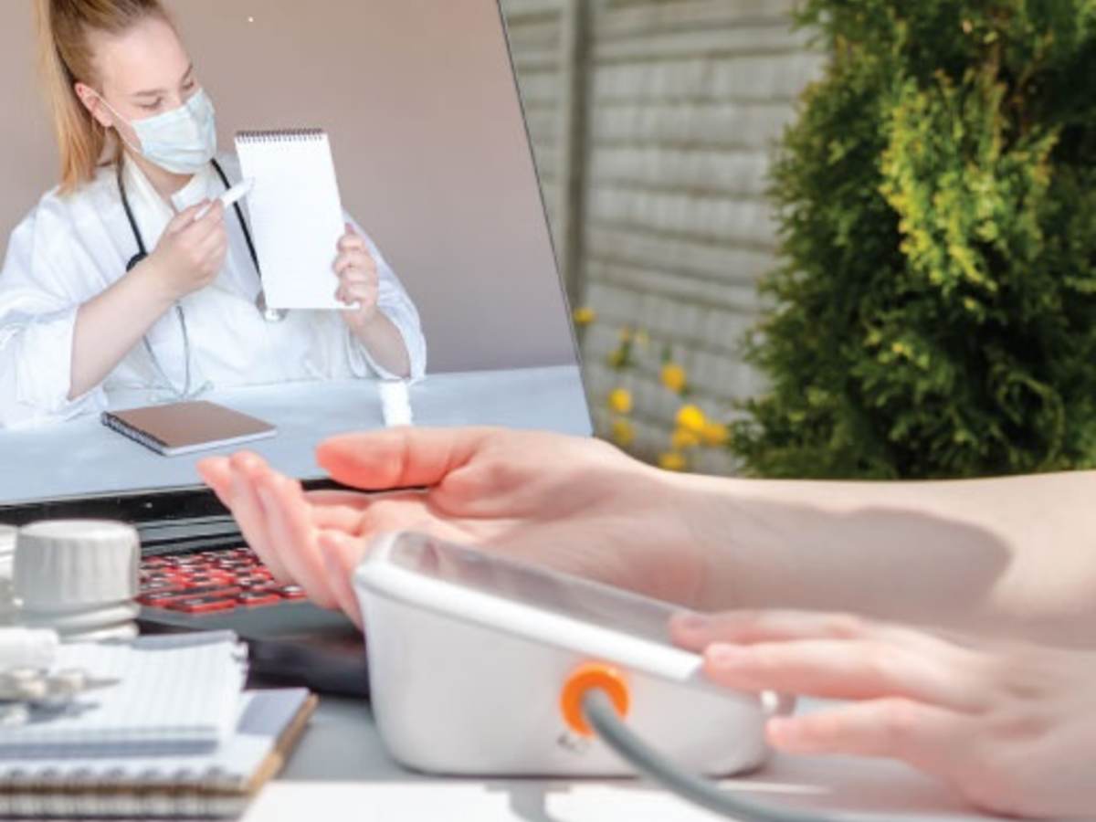 Person using an at home blood pressure machine