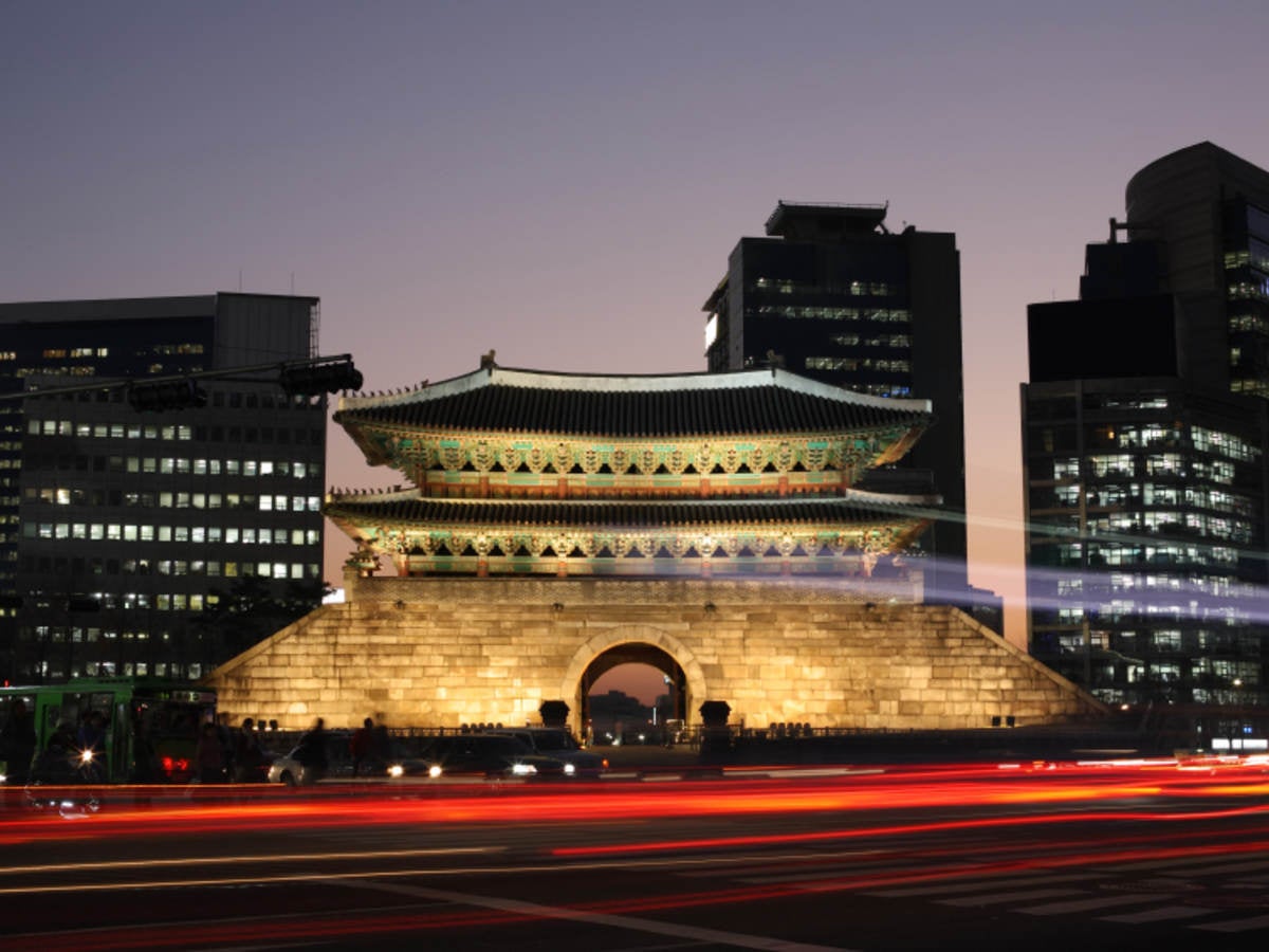 Korean building at night