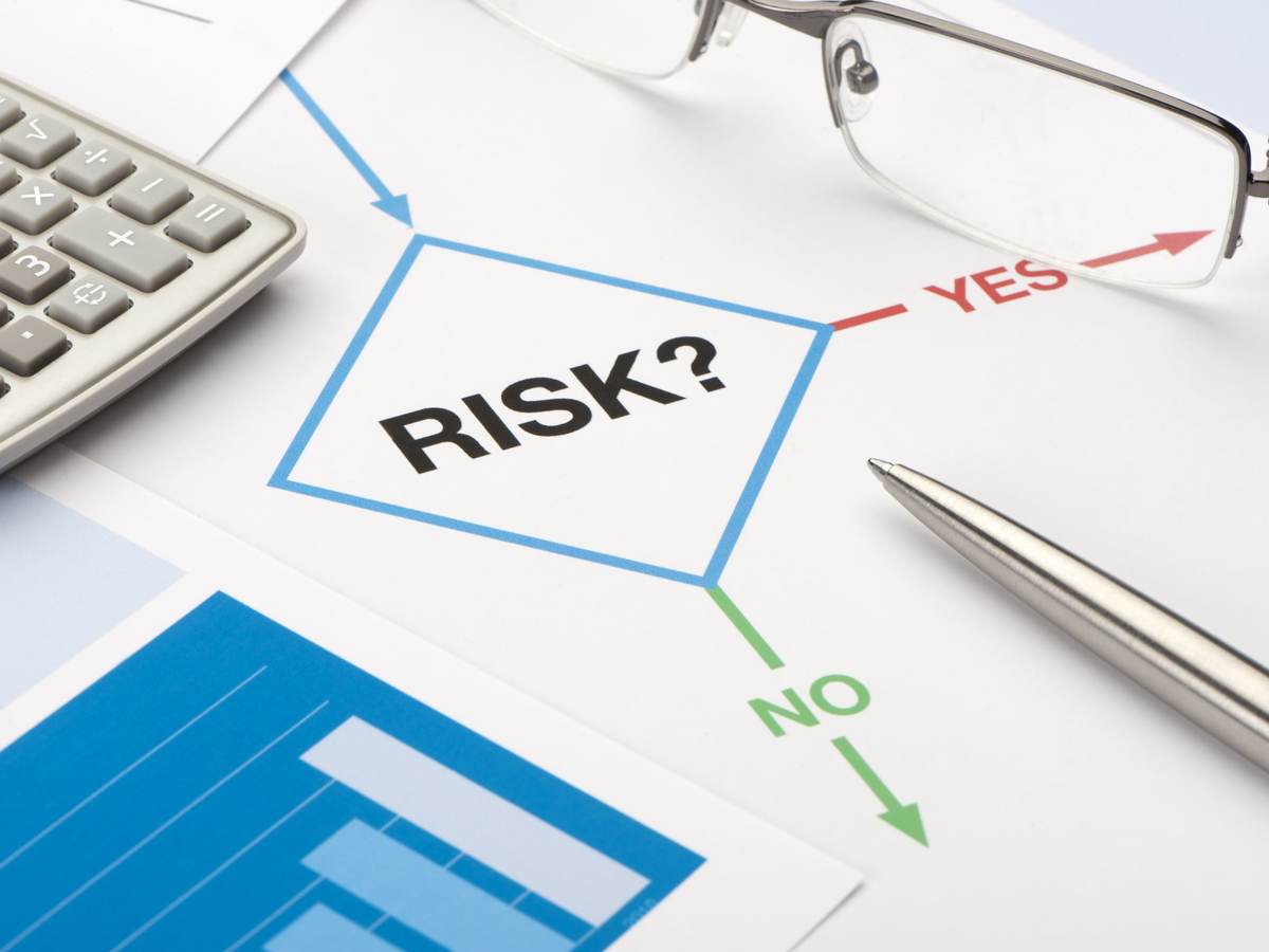 Office supplies over drawing of risk mapping.