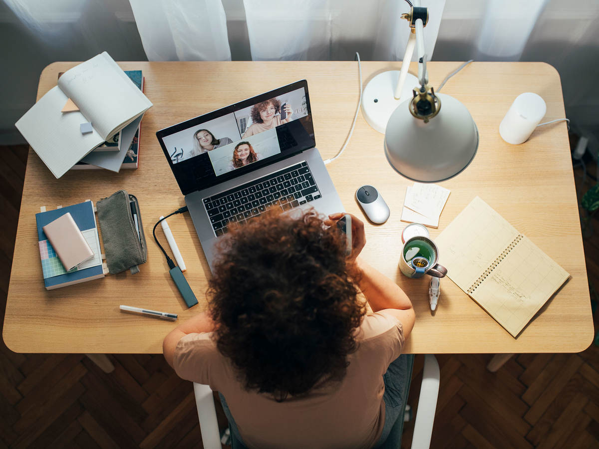 Overhead shot of a person on a virtual meeting