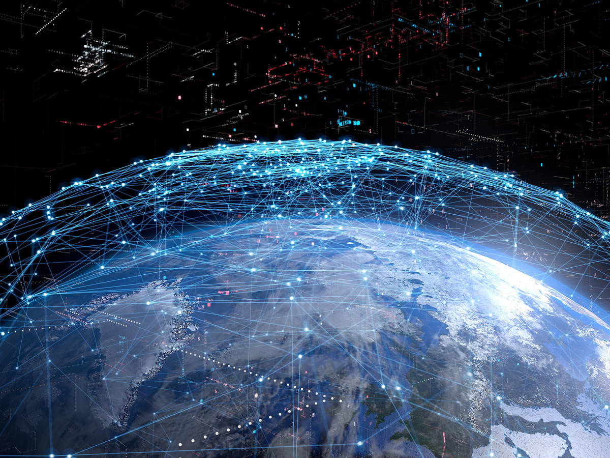 View of earth from space with graphical interpretation of connectivity