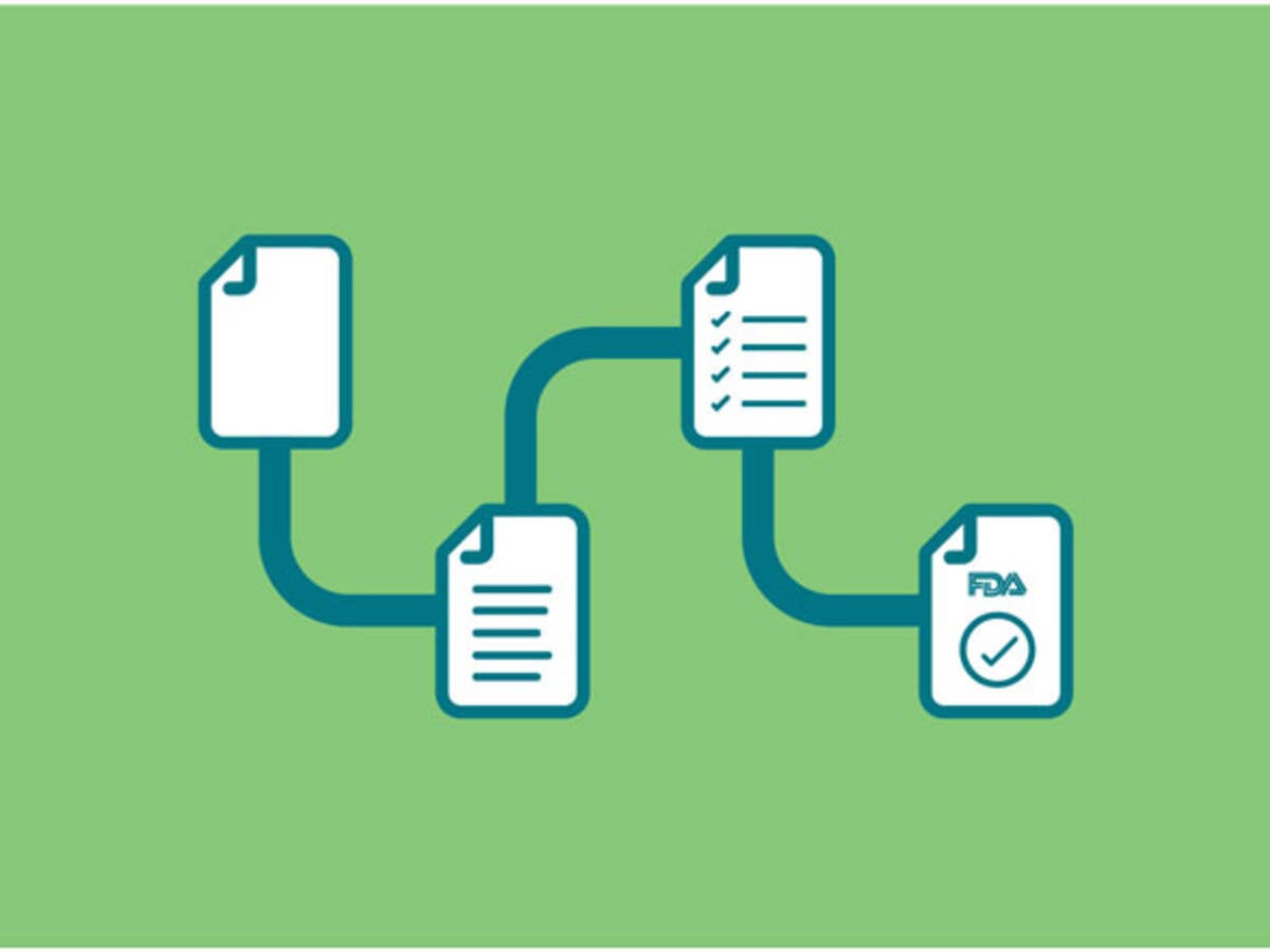 Document icons showing a process from start to finish