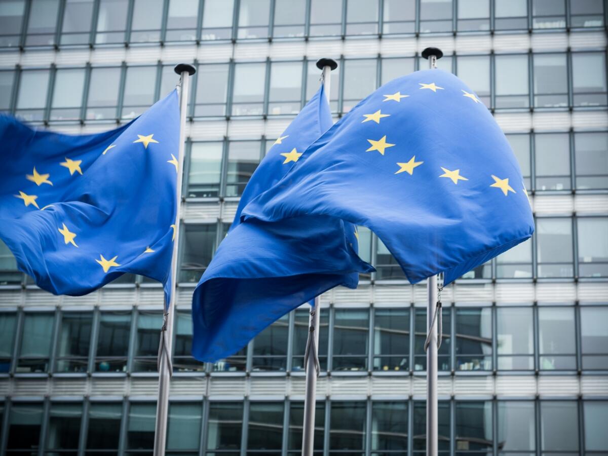 EU flags blowing in the wind
