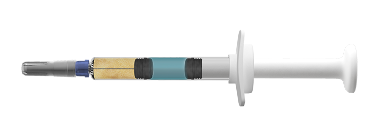A pre-filled dual-chamber syringe