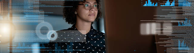 Person looking at data on futuristic looking screen