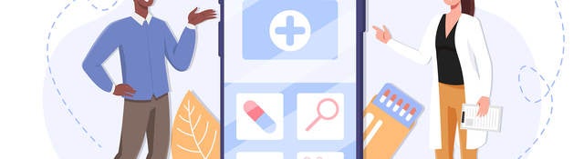 Female doctor using a medical app on a smartphone to examine patien