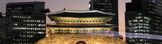 Korean building at night