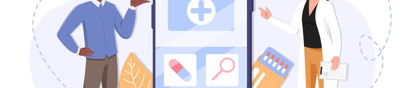 Doctor using a medical app on a smartphone to examine patient