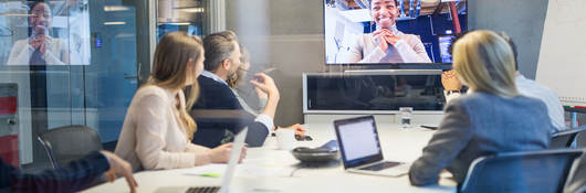 Employees having a conference call