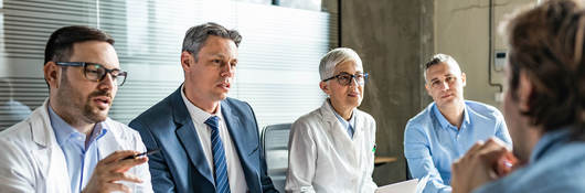 Meeting between doctors and business colleagues