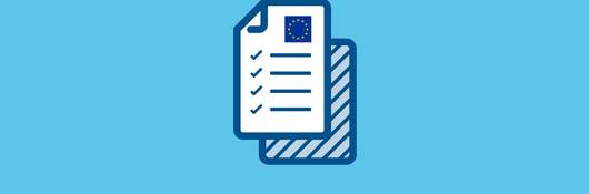 Drawing of documents with EU flag on them