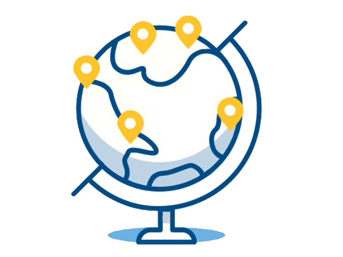 Icon depicting a globe with pin points