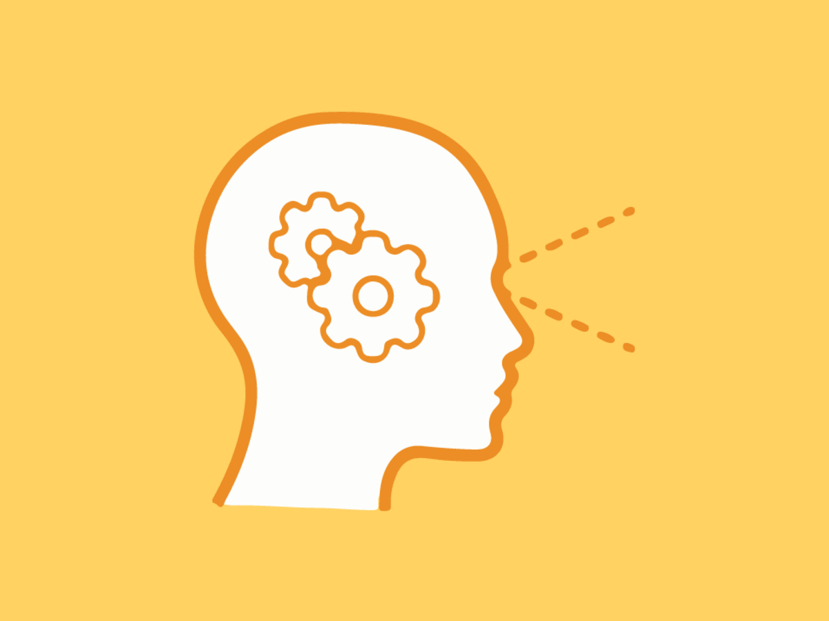 Drawing of person with gears for brains