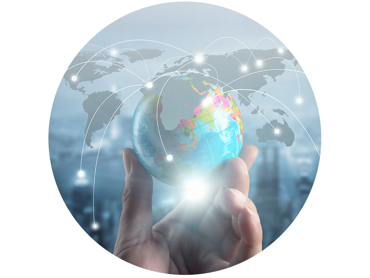 Closeup of a hand holding a globe